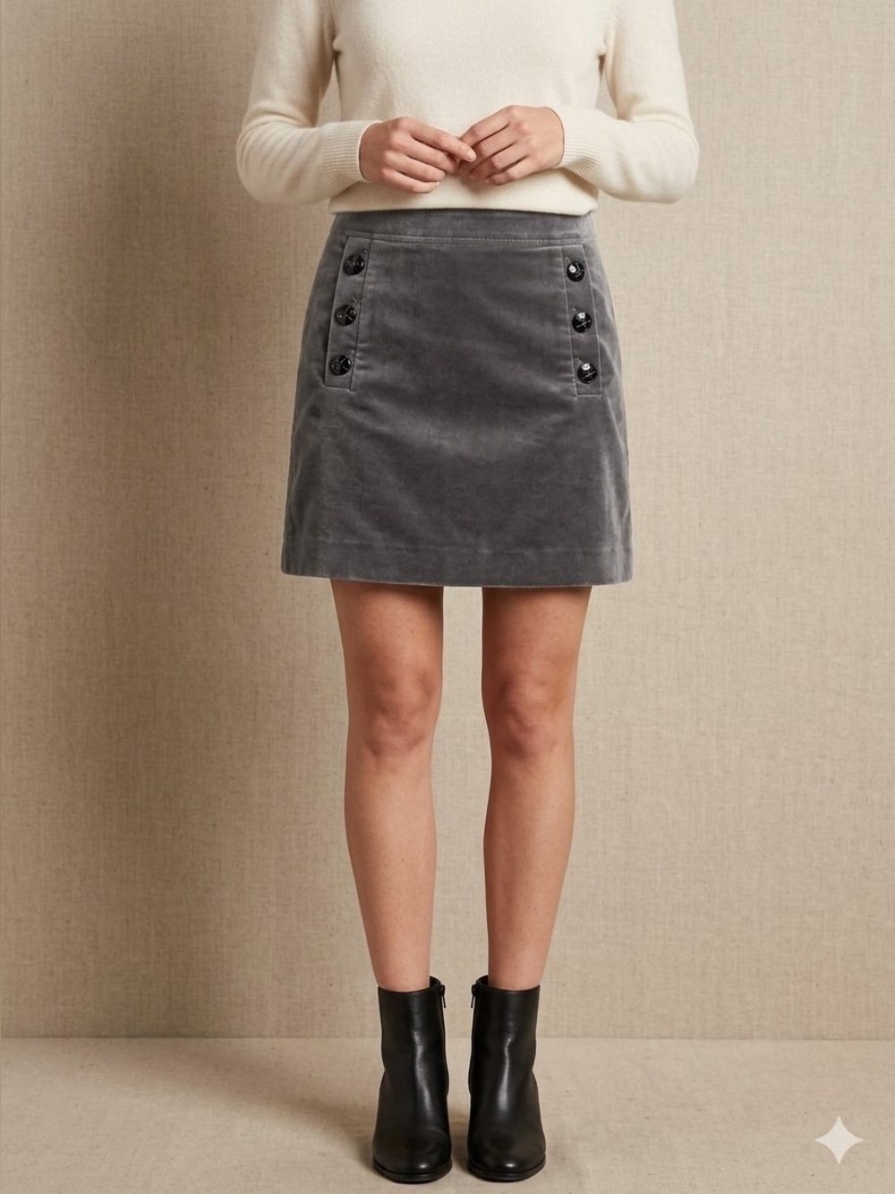 Banana Republic Charcoal Velvet Mini Skirt with Button Panels
